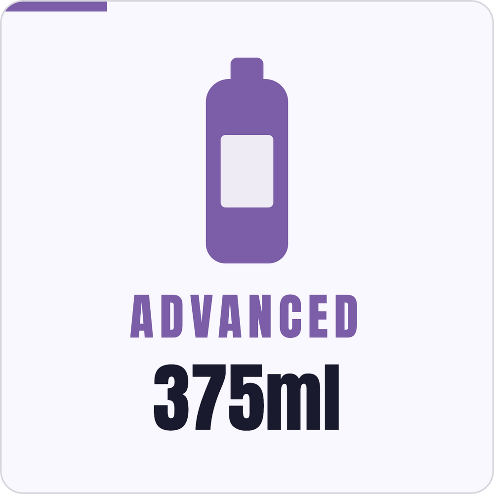 A simple icon showing a purple bottle with the word 'Advanced' below it, and the text '375ml' below that, on a white background.